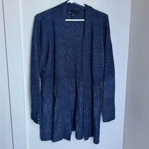 White House black market Women's Navy Blue/denim look long cardigan Sweater